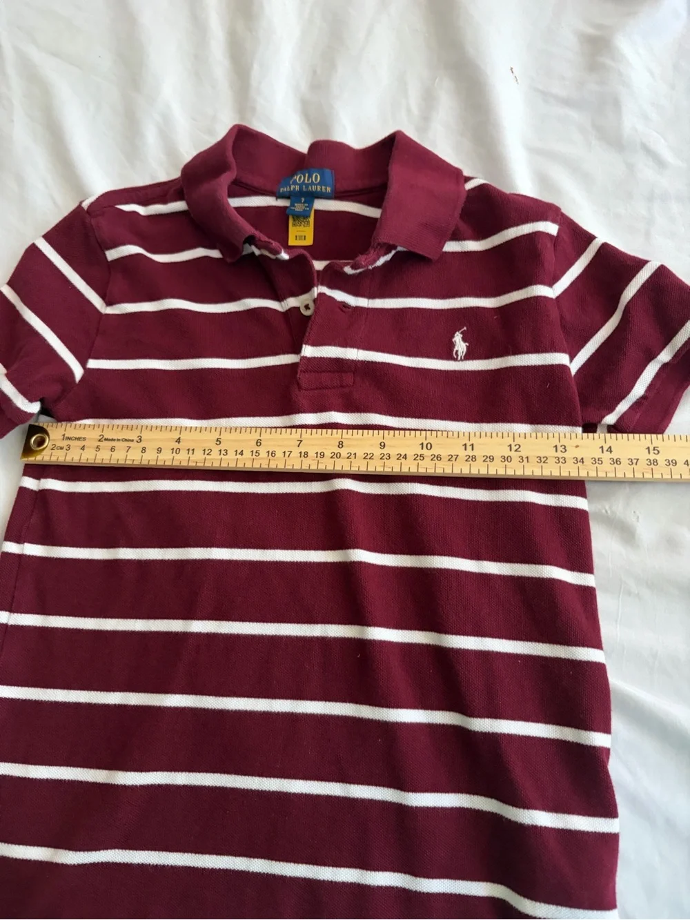 Polo by Ralph Lauren Boys' Burgundy and White Striped Polo Size 7